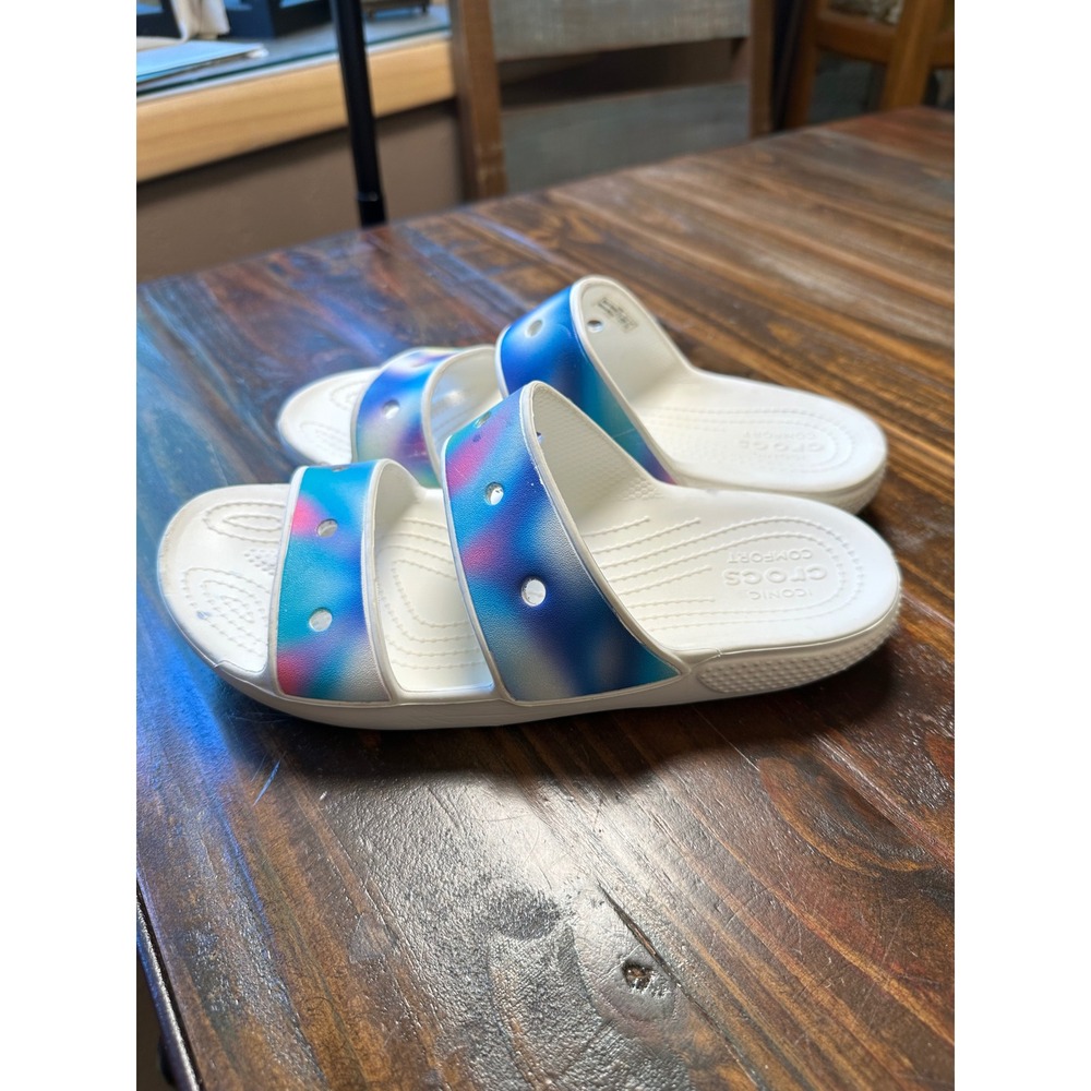 Crocs Classic Sandal White Multi Solarized Spray Two Strap Slide Men 7 Women 9 - Picture 4 of 10